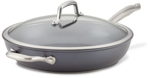 Anolon 81122 Accolade Hard Anodised Non Stick Deep Frying Pan with Lid and Auxiliary Handle, Aluminium, Moonstone