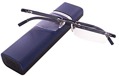 KoKoBin Ultraleichte TR90 rahmenlose Lesebrille mit Brillenetui Lesehilfe für Damen und Herren(Blau,+1.5)