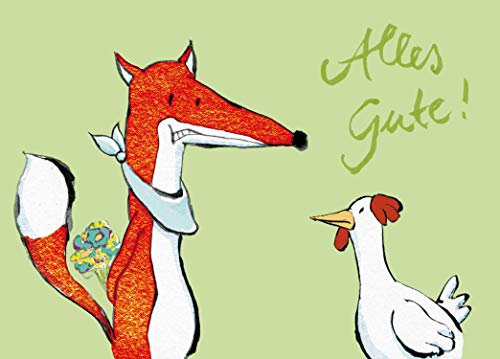 Postkarte Glueckwunschkarte Fuchs und Huhn Alles Gute
