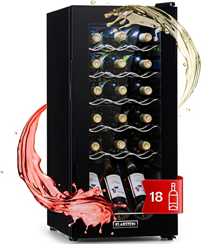 Klarstein Cave a Vin sur Pieds, Caves à Vin de 50L avec une Porte en Verre, Cave a Vins à Zone Unique, Bar Intérieur/Extérieur, Frigo vin, Cave a Vin de Vieillissement, Petite Cave à Vin 18 Bouteilles