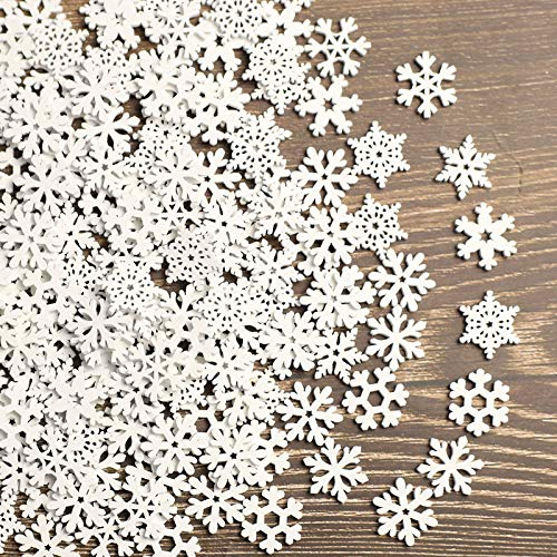 ToBeIT Décoration en Bois - Mini Flocons de Neige et Disques à Disperser - Pour Bricolage et Noël - Blanc - 200 Pièces