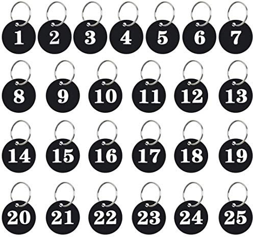 ProLeo 25stk Nummeriert Schlüsselanhänger 1-25 Nummer Schlüssel Anhänger ID Tags Key Chain mit Schlüsselring, Kennzeichnungsmarken, Schlüsselmarken mit Schlüsselringe