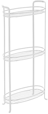 mDesign Vertikales Standregal mit 3 Etagen, dekoratives Metall-Aufbewahrungsregal mit 3 Körben zum Halten und Organisieren von Badetüchern, Handseife, Toilettenartikeln, Weiß