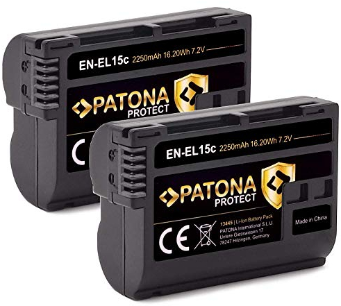 PATONA Protect EN-EL15c Batterie (2X 2600mAh) avec capteur NTC et boîtier de Protection V1 - Compatible avec Zf Z6III Z7II etc.