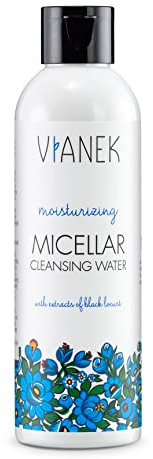 VIANEK feuchtigkeitsspendendes Mizellen Reinigungswasser. Make up entferner für sensible Haut entfernt Augen LippenMakeup auch für wasserfestes Makeup geeignet. Vegan Naturkosmetik Größe 200 ml.