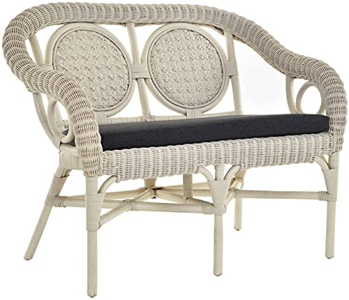 Krines Home Zweisitzer Rattanbank Medaillon Wintergarten 2er Küchenbank Natur Rattan Bank Küchenbank (Creme)