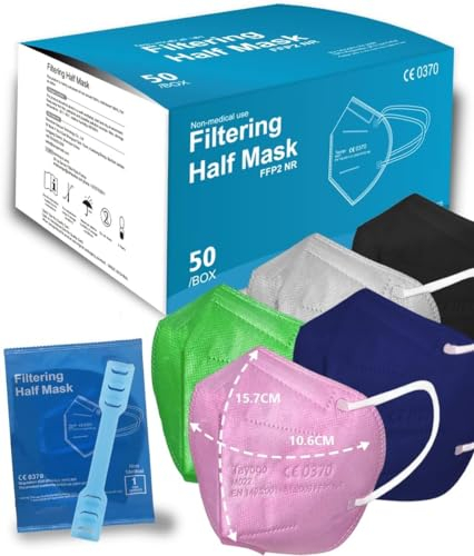 Tayogo 50 FFP2 Schwarz Stück Maske Atemschutzmaske Staubschutzmasken hygienisch einzelverpackt zertifiziert CE Mundschutzmaske EU2016/425 Respirator Mask Masken 5-Lagen