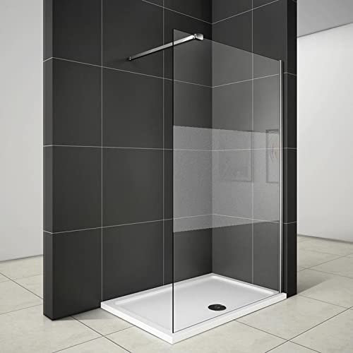 Aica paroi de douche 110x200cm bande central dépoli, en verre 8mm walk in paroi de fixation italienne avec barre de satbislisation 90cm avec pince renforcé