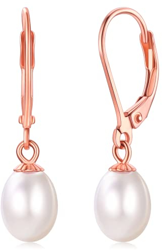 FOCALOOK Orecchini Perla Argento 925 Donna Orecchini in Argento 925 con Perla Orecchini Perle Rosa Argento 925 d'Acqua Dolce con Confezione Regalo