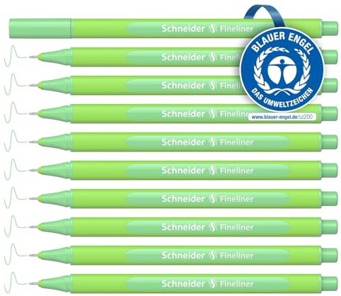 Schneider Line-Up Pastell Fineliner (Strichstärke 0,4 mm, aus biobasiertem Kunststoff, ausgezeichnet mit Der blaue Engel) 10 Stück, pastel-mint