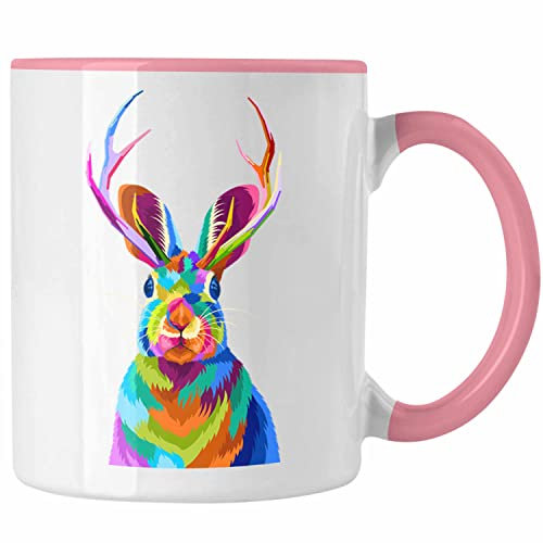 Trendation - Wolpertinger Tasse Geschenk Polygon Grafik Hasen Grafik Hörner (Rosa)