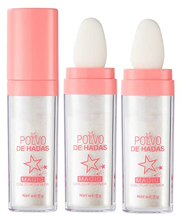 Highlighter Powder Stick, 2 White Fairy Highlighter Powder Body Highlighter, Polvo De Hadas Glitter Patting Powder, Fairy Highlighter Powder Stick, for Face Eyes Lips Hair Body Glow Cosmetics