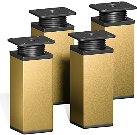 Sossai Patas de diseño para Muebles, Set de 4 Unidades, H 100 mm, Dorado, Ajustable, Perfil Cuadrado, Modelo MFV1, Ideal para armarios, cajoneras