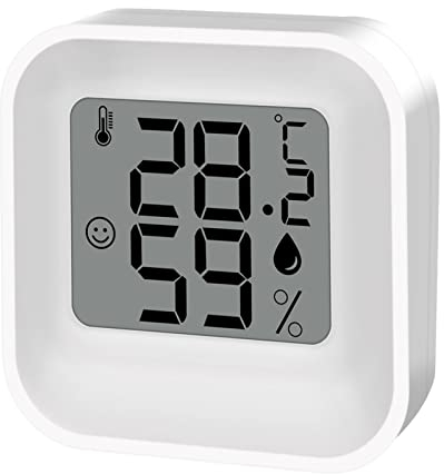URPIZY LCD-Mini-Thermometer, Hygrometer, digitales Temperatur- und Luftfeuchtigkeitsmessgerät, Luftfeuchtigkeitsmessgerät für Gewächshaus, Heimbüro, Klima-Monitor (weiß)