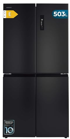 Cecotec Frigorífico 4 Puertas Dark Total No Frost Bolero CoolMarket 4D 503 Dark E, 503 Litros, Alto 177,5 cm y 85,3 cm Ancho, MetalFlexCooling, Compresor Inverter, Cajón Temperatura y Humedad Variable
