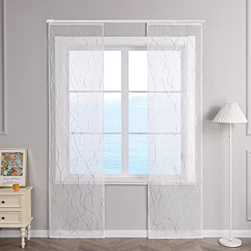 ESLIR Schiebegardinen Set 2er Flächenvorhänge Voile Gardinen mit Klettband Schiebevorhang Transparent Wohnzimmer Modern mit Wellen Muster Silber #2 BxH 57x245cm 2 Stück