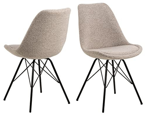AC Design Furniture Emanuel 2er-Set Esszimmerstühle in Beige, Gepolsterter Sitz und Schwarze Metallbeine, Küchenstühle modern, Polsterstühle, Esszimmermöbel, B: 48.5 x T: 54 x H: 85.5 cm