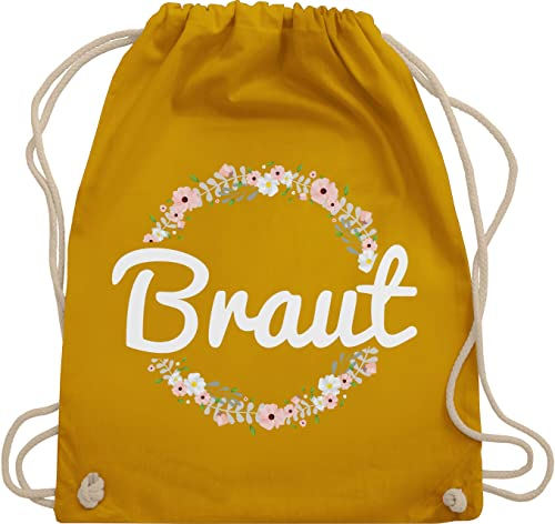 Turnbeutel Rucksack - JGA Junggesellenabschied Frauen - Braut Blumenkranz - Unisize - Senfgelb - brautgeschenk brauttaschen team bride bripe beutel brauttasche junggesellinnenabschied outfit