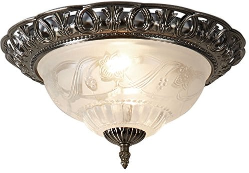 etc-shop Deckenlampe Deckenleuchte Wohnzimmerleuchte Schlafzimmerlampe, Landhaus Stahl Zink silber antik Glas Blumendekor, 2x E14 Fassungen, DxH 33x17cm