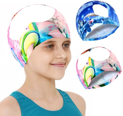Cuffia da Nuoto per Bambini, 2 Pezzi Cuffia da Bagno in Poliestere, Cuffia Piscina Bambini, Cuffia da Nuoto per Capelli Lunghi, Elastico Cuffia da Bagno, per Bambini Ragazze