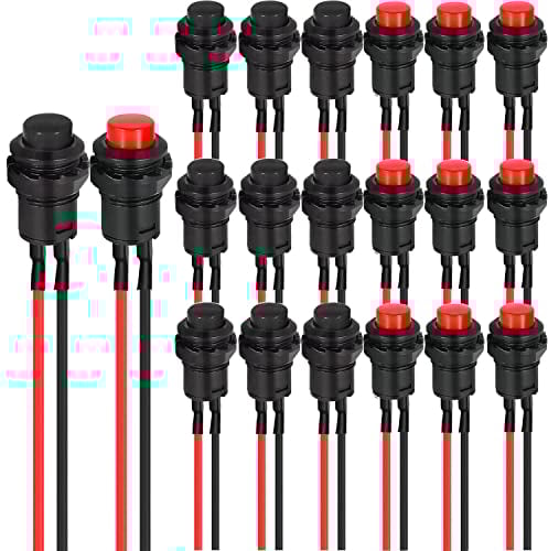 RUNCCI-YUN 20pcs pulsador mini 12v,pulsador momentaneo,12mm interruptor pulsador, Cableado Pulsador 12V ON/Off,interruptor pulsador redondo para Trompeta de Coche,Timbre de Casa