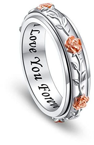 HOOHWE Angst Ring für Frauen, 925 Sterling Silber Fidget Ringe für Angst Sorgen Linderung von Langeweile ADHS Autismus Band Ringe Spinner Ring Anti Angst Ringe für Frauen Männer Teenager