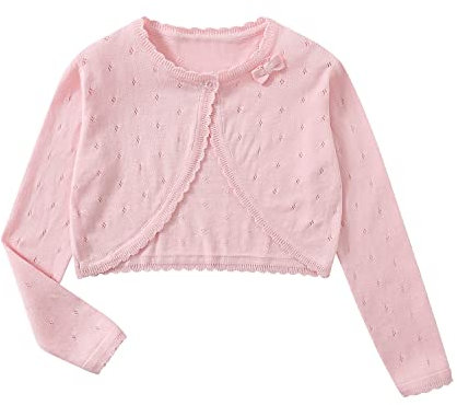 Yealoo Bambine Cardigan Bolero Maniche Lunghe Pizzo Girocollo Scrollata di Spalle Ragazze con Nodo di Prua