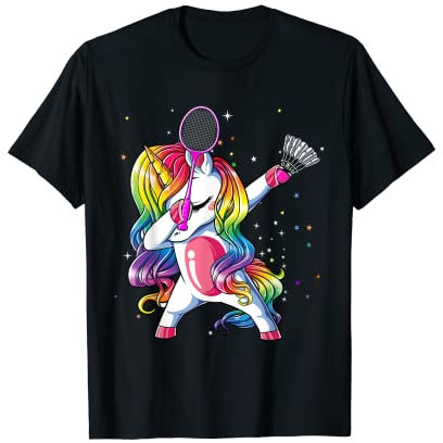 Dabbing Unicorn Spielen Badminton Spieler Liebhaber Passende Kinder T-Shirt