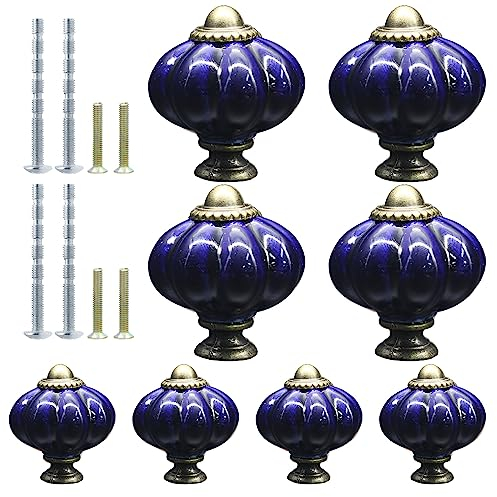 Suiwotin Keramik-Kürbis-Knäufe, marineblau, Vintage, Retro, dekorative Schubladenknöpfe für Schminktisch, Schrank, Möbel, 8 Stück