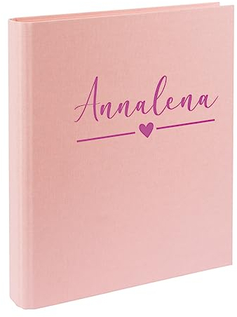 minimutz Zeugnismappe Herz Kinder mit Namen personalisiert | Dokumentenmappe Ringbuch für Mädchen Jungen | Zeugnisordner Leinen zum Einsortieren von Urkunden Zeugnissen (Rosa)