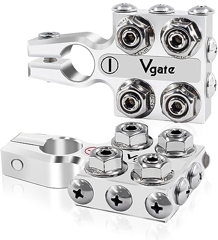 Vgate 12-Way AGM Post Terminal Ends, Battery Terminal Connector Clamps, 8AWG up to 4/0(XL) AWG Gauge, Positive & Negative for SAE/DIN/EN Tapered Top Post