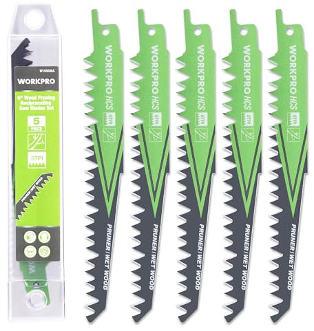 WORKPRO Lame per Sega, Set di lame per sega professionale per legno da 5 Pezzi, 152 mm, Ampia applicazioni, Compatibile con la maggior parte delle seghe alternative, con Scatola di Plastica