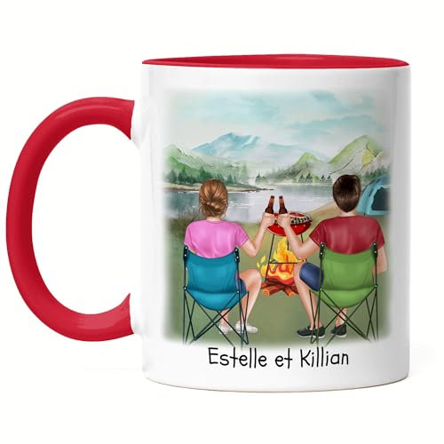 Kiddle-Design Camping Tasse Rot Pärchen Paar Zelten Wohnmobil Womo Van Camper Wohnwagen Personalisiert Geschenk für Camper mit Name