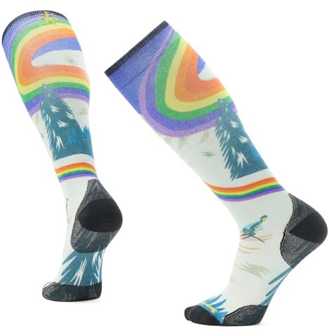 Smartwool Ski Zero Cushion Rainbow Trails Print Over The Calf Socks, Laguna Blue, Medium