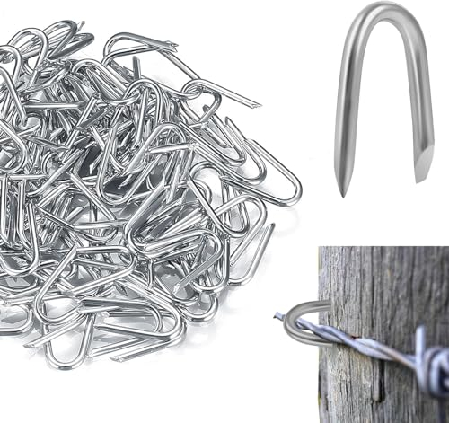 100 Piezas Clavos de Jardín en Forma U, Grapa U Clavos, Clavos Galvanizados en Forma de U, Clavos Galvanizado para Redes Vallas Madera Malla Alambre de Púas