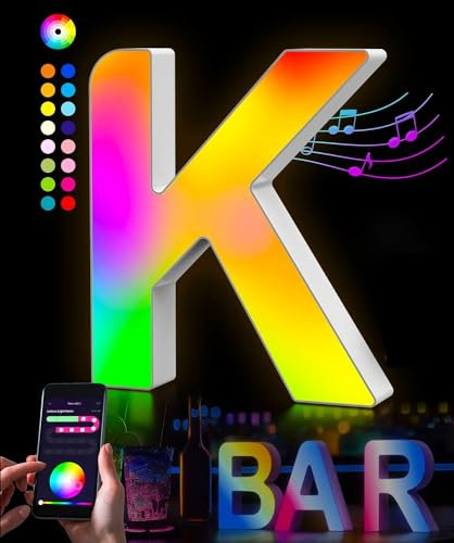 LED Buchstaben Lichter Alphabet - LED Brief Licht mit USB-Netzteil,APP-Kontrolle Musik Sync Dimmbar für Geburtstag Weihnachten Hochzeit Party Valentinstag & Festival Dekoration (K)