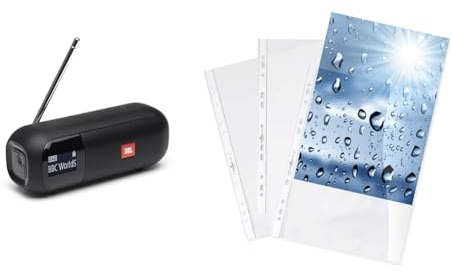 JBL Tuner 2 Radiorekorder in Schwarz – Tragbarer Bluetooth Lautsprecher mit MP3 & Durable 267619 Prospekthüllen (DIN A4 Premium extra stark, 0,08 mm) 100 Stück glasklar