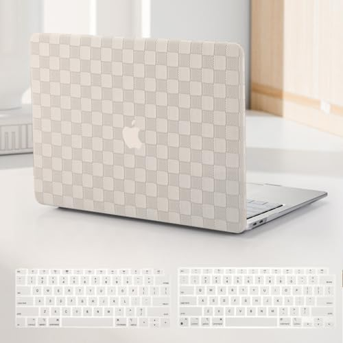 BYCeKe Kompatibel mit MacBook Pro 13 Zoll Hülle M2 2024,2023, 2022-2016 A2338 M1 A2251 A2289 A2159 A1989 A1708 A1706,Kariert Texturiertes Leder Hartschalengehäuse & Tastatur Abdeckung,Kariert