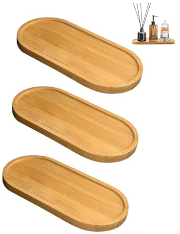 HSIXHAF 3 pcs Bambus Tablett - Klein Oval Bambus Untersetzer, Holz Servierplatte Holztablett Deko länglich Dekoteller Serviertablett Holz Ovale Holztabletts Blume Pflanze Sukkulenten Tablett