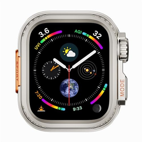 VeveXiao Custodia in metallo robusta di design compatibile con Apple Watch Serie 9, 8, 7, 45 mm, protezione da 45 mm, protezione in metallo per iWatch serie 9, 8, 7, titanio
