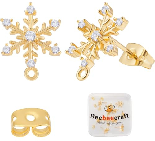 Beebeecraft 1 Box 12 Stück Schneeflocken Ohrstecker Mit Öse Und Ohrmuttern 18 Karat Vergoldete Messing Ohrstecker Weihnachtliche Zirkonia Winter Ohrstecker Beschläge Für Die Schmuckherstellung Zu