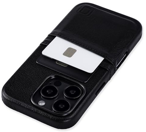Dockem Card Case for iPhone 16 Pro with Built-in Metal Plate for Magnetic Mounting & Wallet with 2 Holder Slots: M2 Exec Premium Synthetic Leather (Black)