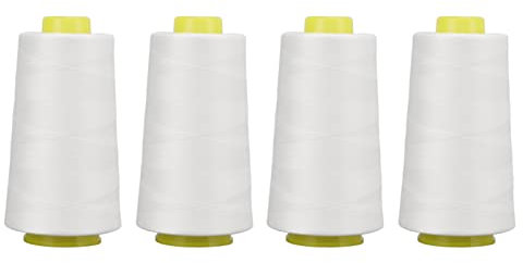 ANKROYU 4 Pezzi Filo per Serger, Filo in Poliestere Bianco, Filo per Tagliacuci in Poliestere, Filo in Poliestere per Macchina da Cucire per Ricamo Serger Quilting Bianco