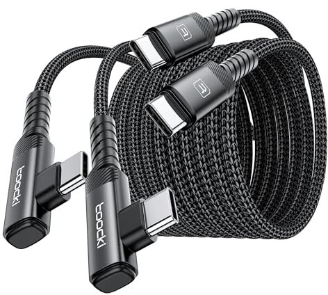 toocki Cable USB C 60W [2 PCS] [3M+3M] 90 Grados USB C a USB C PD 3.0 Nylon Cable de Carga Rápida Tipo C para iPhone 17/iPhone 16 Pro Max Samsung Galaxy S24 S23 S22 Note 20 MacBook Pixel, Negro