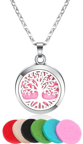 TJUSPIRIT Aromatherapie Schmuck Parfüm Halskette Duft Öl Diffuser Medaillon Anhänger mit 6pcs Pads Edelstahl Ätherisches Öl Halskette für Damen Herren(Stil D)