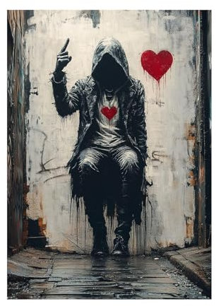 AMXBZC Schwarz, Rot Leinwandbilder XXL Banksy, Vintage Boy Bilder Bild auf Leinwand - Kunstdruck - Wohnzimmer - Schlafzimmer Wandbilder -Aesthetic Wand Deko-30x40cm Ungerahmt
