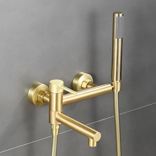 DJHFHCS Bath Shower Mixer Tap Wall Mounted Brushed Gold 90 Swivel Tap Single Lever Bath Tap Shower Head and Hose Set for Bath Taps enterprise