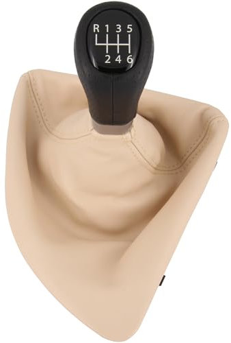 Recambo Schaltknauf + Schaltsack Set 6 Gang passend für BMW 1er, E87, 2003-2011, Plug & Play, Auto Schalthebel Schaltmanschette, mit Rahmen, beige - schwarz