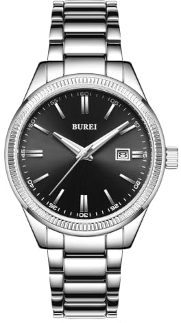BUREI Herrenuhr aus Edelstahl – 40 mm leichtes Gehäuse, Quarzwerk, kratzfestes Mineralglas, 3 ATM wasserdicht, Business & Freizeit