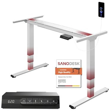 SANODESK EC4 Bureau Assis Debout Électrique à 3 COLONNES avec Double Moteur Bureau Réglable en Hauteur avec 4 Commandes à Mémoire - Convient à Tous Les Plateaux de Table, Charge 100kg, Blanc